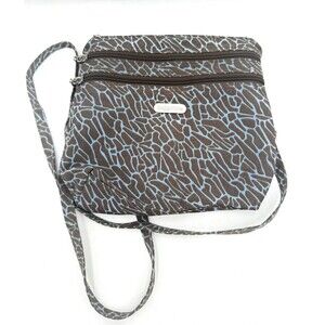 Baggallini Blue & Brown Animal / Giraffe Print Crossbody Purse Bag Zip Pockets